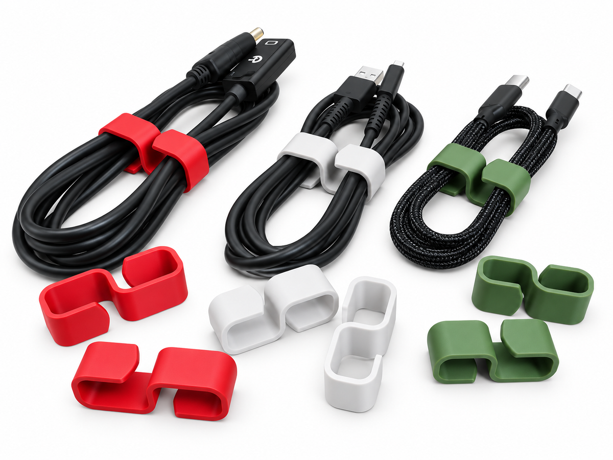 Cable Organizer Clips 5 Pack in red, white and green